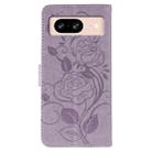 For Google Pixel 8 Rose Butterfly Embossed Leather Phone Case(Purple) - 3