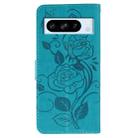 For Google Pixel 8 Pro Rose Butterfly Embossed Leather Phone Case(Blue) - 3