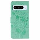 For Google Pixel 8 Pro Rose Butterfly Embossed Leather Phone Case(Green) - 3