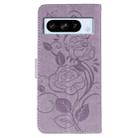 For Google Pixel 8 Pro Rose Butterfly Embossed Leather Phone Case(Purple) - 3