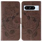 For Google Pixel 8 Pro Rose Butterfly Embossed Leather Phone Case(Brown) - 1