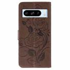 For Google Pixel 8 Pro Rose Butterfly Embossed Leather Phone Case(Brown) - 3
