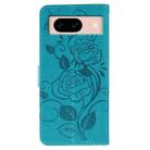For Google Pixel 8a Rose Butterfly Embossed Leather Phone Case(Blue) - 3