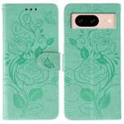 For Google Pixel 8a Rose Butterfly Embossed Leather Phone Case(Green) - 1