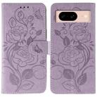 For Google Pixel 8a Rose Butterfly Embossed Leather Phone Case(Purple) - 1