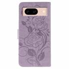 For Google Pixel 8a Rose Butterfly Embossed Leather Phone Case(Purple) - 3