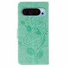 For Google Pixel 9 Pro Rose Butterfly Embossed Leather Phone Case(Green) - 3