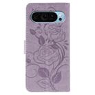 For Google Pixel 9 Pro Rose Butterfly Embossed Leather Phone Case(Purple) - 3
