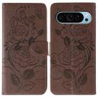 For Google Pixel 9 Pro Rose Butterfly Embossed Leather Phone Case(Brown) - 1