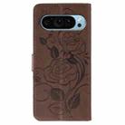 For Google Pixel 9 Pro Rose Butterfly Embossed Leather Phone Case(Brown) - 3