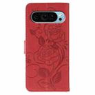 For Google Pixel 9 Pro Rose Butterfly Embossed Leather Phone Case(Red) - 3