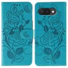 For Google Pixel 9a Rose Butterfly Embossed Leather Phone Case(Blue) - 1