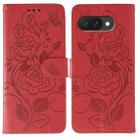For Google Pixel 9a Rose Butterfly Embossed Leather Phone Case(Red) - 1