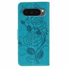 For Google Pixel 10 Pro XL Rose Butterfly Embossed Leather Phone Case(Blue) - 3