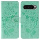 For Google Pixel 10 Pro XL Rose Butterfly Embossed Leather Phone Case(Green) - 1