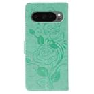 For Google Pixel 10 Pro XL Rose Butterfly Embossed Leather Phone Case(Green) - 3