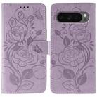 For Google Pixel 10 Pro XL Rose Butterfly Embossed Leather Phone Case(Purple) - 1
