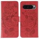 For Google Pixel 10 Pro XL Rose Butterfly Embossed Leather Phone Case(Red) - 1