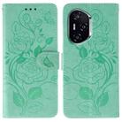 For Honor 400 Rose Butterfly Embossed Leather Phone Case(Green) - 1