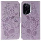 For Honor 400 Rose Butterfly Embossed Leather Phone Case(Purple) - 1