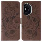 For Honor 400 Rose Butterfly Embossed Leather Phone Case(Brown) - 1