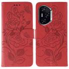 For Honor 400 Rose Butterfly Embossed Leather Phone Case(Red) - 1