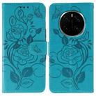 For Honor Magic7 Pro Rose Butterfly Embossed Leather Phone Case(Blue) - 1