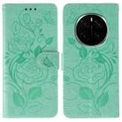For Honor Magic7 Pro Rose Butterfly Embossed Leather Phone Case(Green) - 1