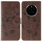For Honor Magic7 Pro Rose Butterfly Embossed Leather Phone Case(Brown) - 1