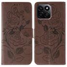 For Honor X7c / Play 60 Plus Rose Butterfly Embossed Leather Phone Case(Brown) - 1