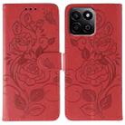 For Honor X7c / Play 60 Plus Rose Butterfly Embossed Leather Phone Case(Red) - 1