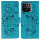 For Honor X6c 4G Rose Butterfly Embossed Leather Phone Case(Blue) - 1
