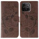 For Honor X6c 4G Rose Butterfly Embossed Leather Phone Case(Brown) - 1