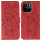 For Honor X6c 4G Rose Butterfly Embossed Leather Phone Case(Red) - 1