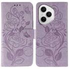 For Honor 400 Pro Global 160.8mm Rose Butterfly Embossed Leather Phone Case(Purple) - 1