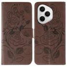 For Honor 400 Pro Global 160.8mm Rose Butterfly Embossed Leather Phone Case(Brown) - 1