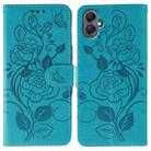 For Samsung Galaxy A05 Rose Butterfly Embossed Leather Phone Case(Blue) - 1