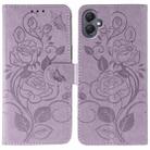 For Samsung Galaxy A05 Rose Butterfly Embossed Leather Phone Case(Purple) - 1