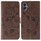 For Samsung Galaxy A05 Rose Butterfly Embossed Leather Phone Case(Brown) - 1