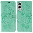 For Samsung Galaxy S25 Edge 5G Rose Butterfly Embossed Leather Phone Case(Green) - 1
