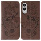 For Samsung Galaxy S25 Edge 5G Rose Butterfly Embossed Leather Phone Case(Brown) - 1