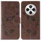 For Xiaomi Poco C75 4G / Poco M7 Rose Butterfly Embossed Leather Phone Case(Brown) - 1
