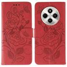 For Xiaomi Poco C75 4G / Poco M7 Rose Butterfly Embossed Leather Phone Case(Red) - 1
