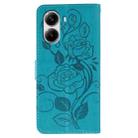 For Xiaomi Poco X7 Pro Rose Butterfly Embossed Leather Phone Case(Blue) - 3