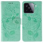 For Xiaomi 15 Rose Butterfly Embossed Leather Phone Case(Green) - 1