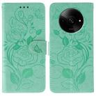 For Xiaomi Poco C61 4G Global Rose Butterfly Embossed Leather Phone Case(Green) - 1