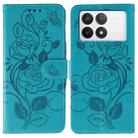 For Xiaomi 14T Rose Butterfly Embossed Leather Phone Case(Blue) - 1