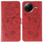 For Xiaomi Poco F7 Ultra / Redmi K80 Pro Rose Butterfly Embossed Leather Phone Case(Red) - 1