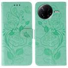 For Xiaomi Poco F7 Pro / Redmi K80 Rose Butterfly Embossed Leather Phone Case(Green) - 1