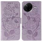 For Xiaomi Poco F7 Pro / Redmi K80 Rose Butterfly Embossed Leather Phone Case(Purple) - 1